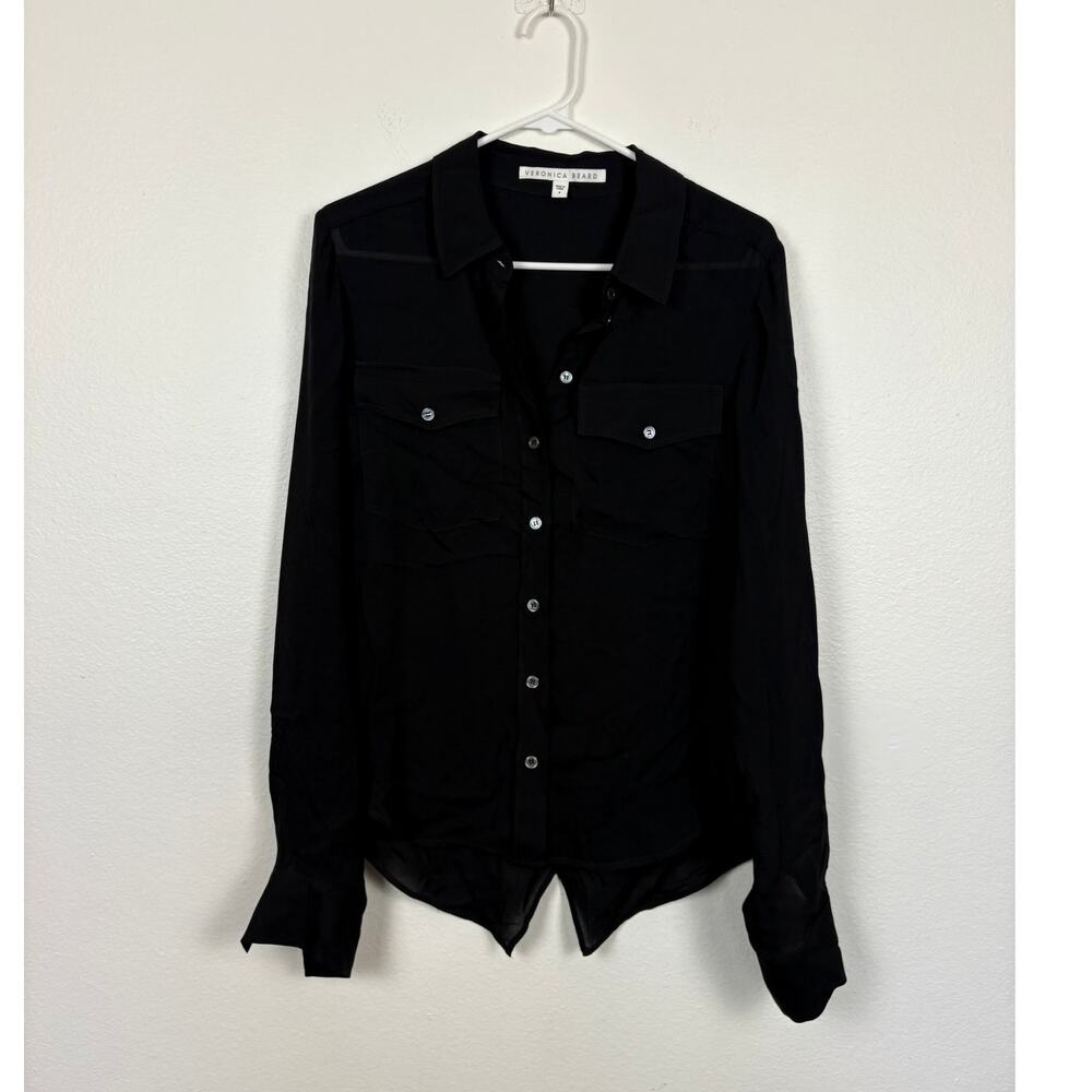 Veronica Beard Silk Button Front Split Back Long … - image 1